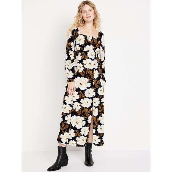 Old Navy Dresses & Skirts - Old Navy Floral Tan Maxi Dress Women Sz XL Cottagecore Romantic Bohemian Chic